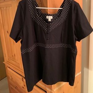 NWOT Denim &Co Short Sleeve Top with polka dots